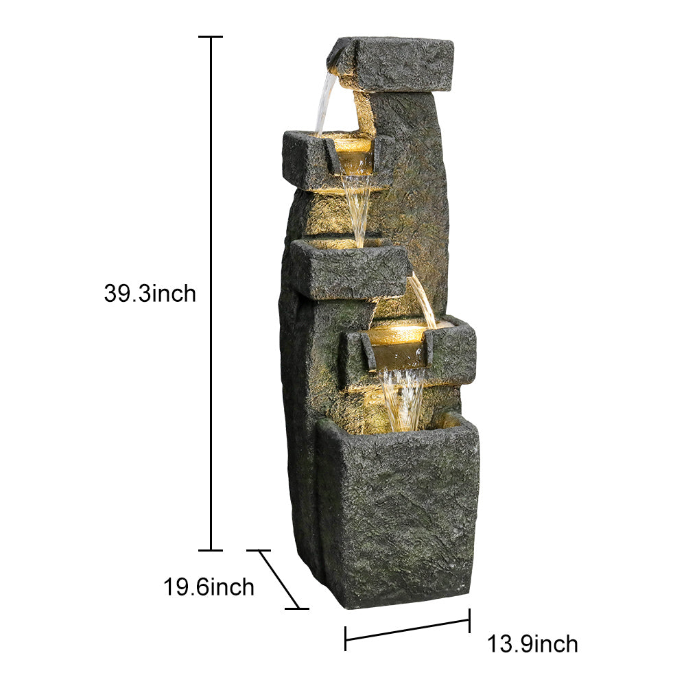 Resin Tiered Outdoor Fountain 5 Tier Modern LED