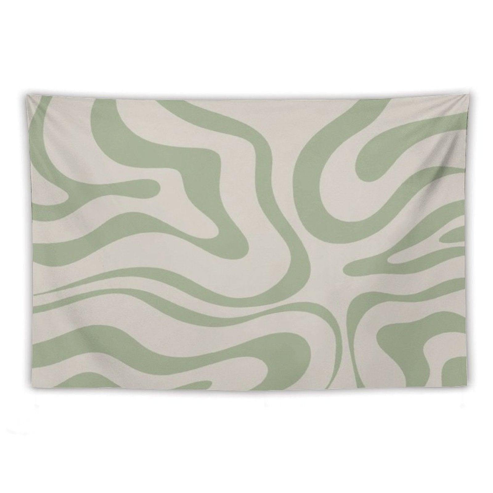 Liquid Swirl Abstract Pattern in Beige And Sage Green Tapestry
