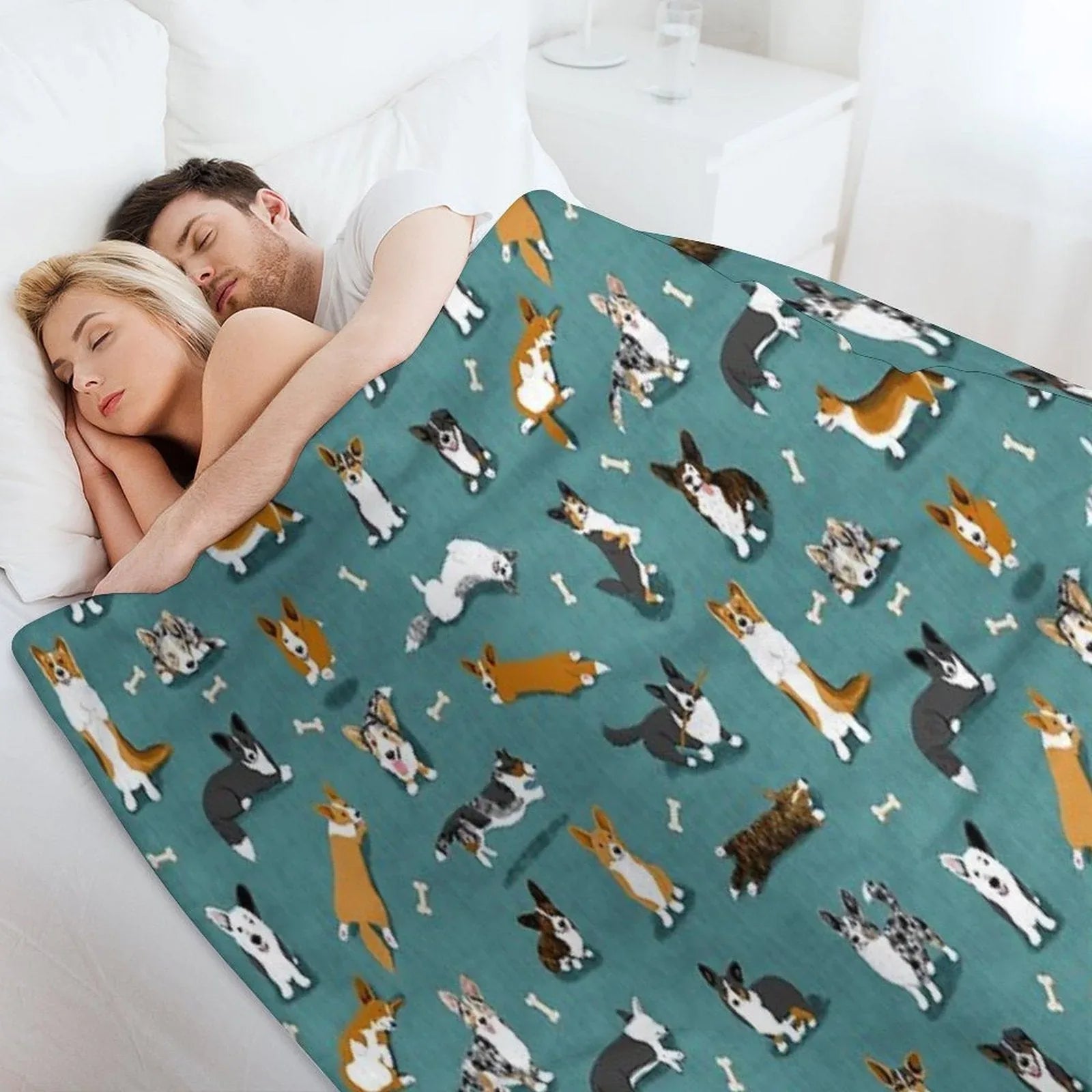 Cardigan Corgi Pattern on Teal Throw Blanket