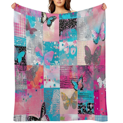 Y2K Hot Pink Retro Butterflies Collage Durable Throw Blanket