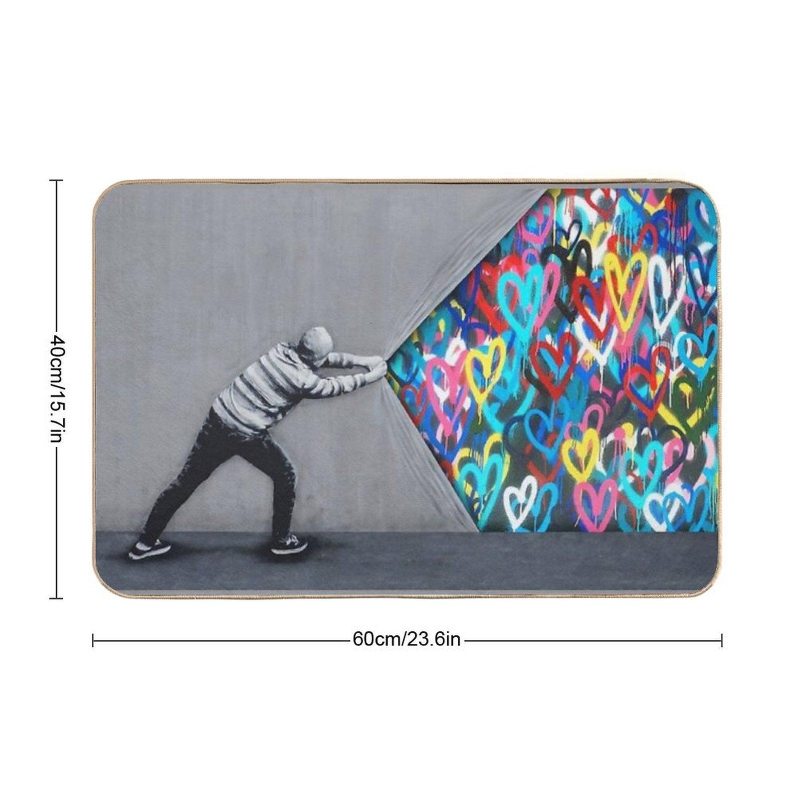 Behind The Curtain Graffiti Hearts Spray Paint Art Bath Mat