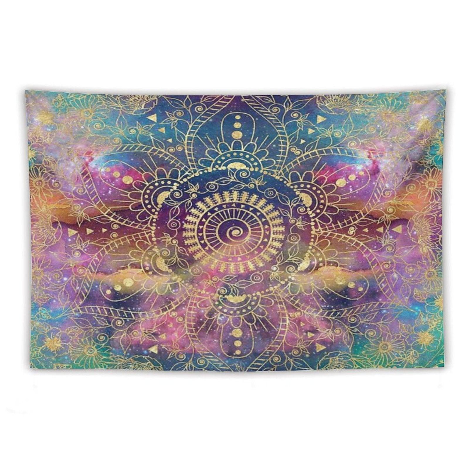 Gold Mandala Watercolor Colorful Nebula Tapestry