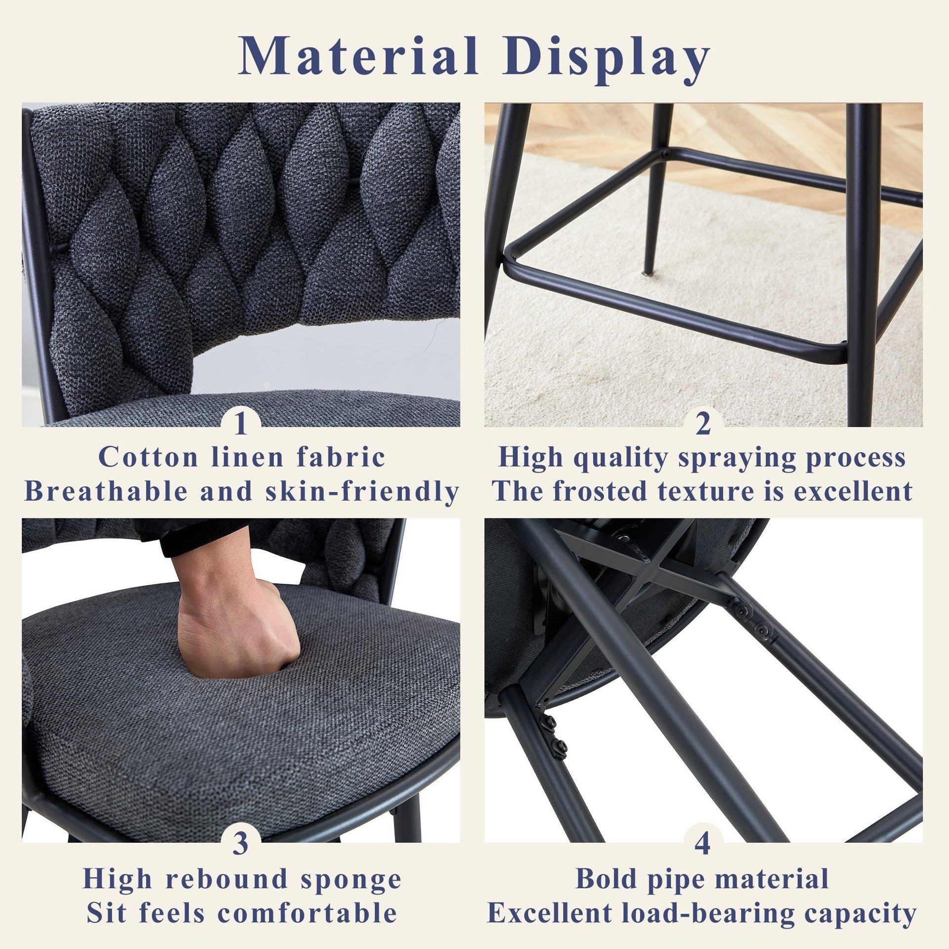 2 Set of Rotating Barstools With Breathable Cotton and Linen Soft Cushions