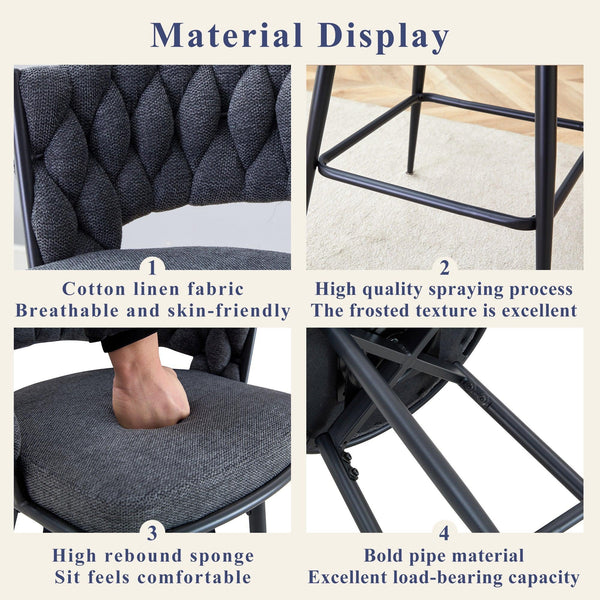 2 Set of Rotating Barstools With Breathable Cotton and Linen Soft Cushions