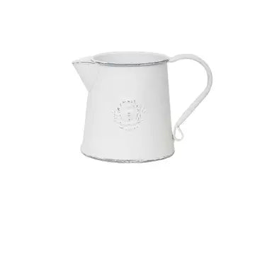 Vintage Style Rustic White Metal Flower Pitcher Vase VagabondVintage