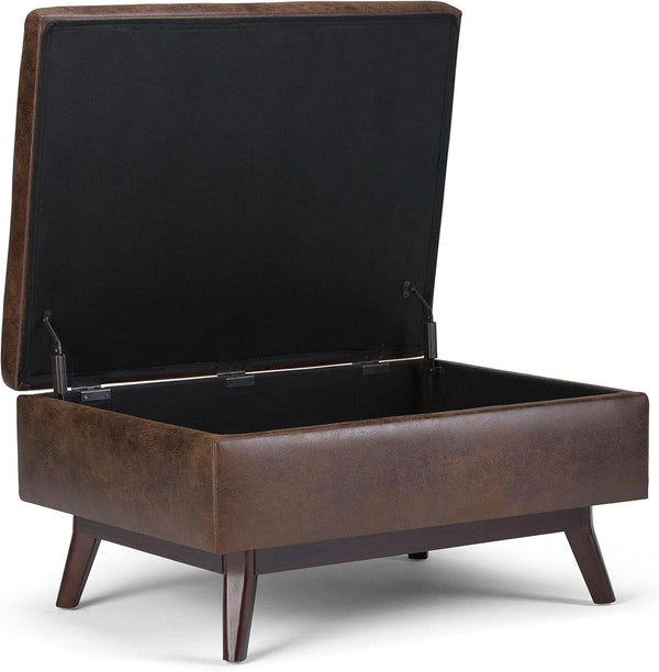 Mid Century Distressed Chestnut Lift Top Coffee Table Ottoman