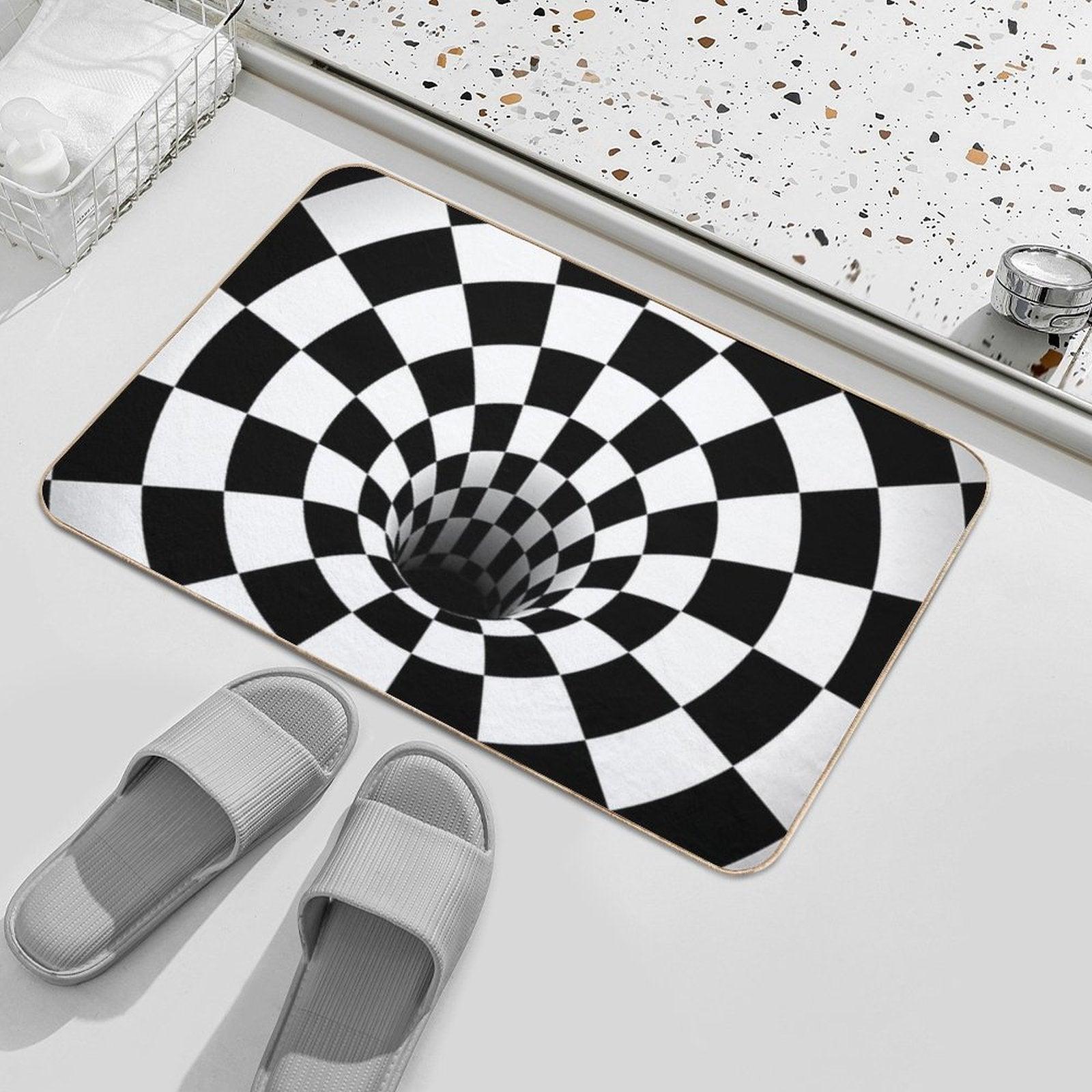 Optical Illusion Black Hole Checkerboard (BlackWhite) Bath Mat