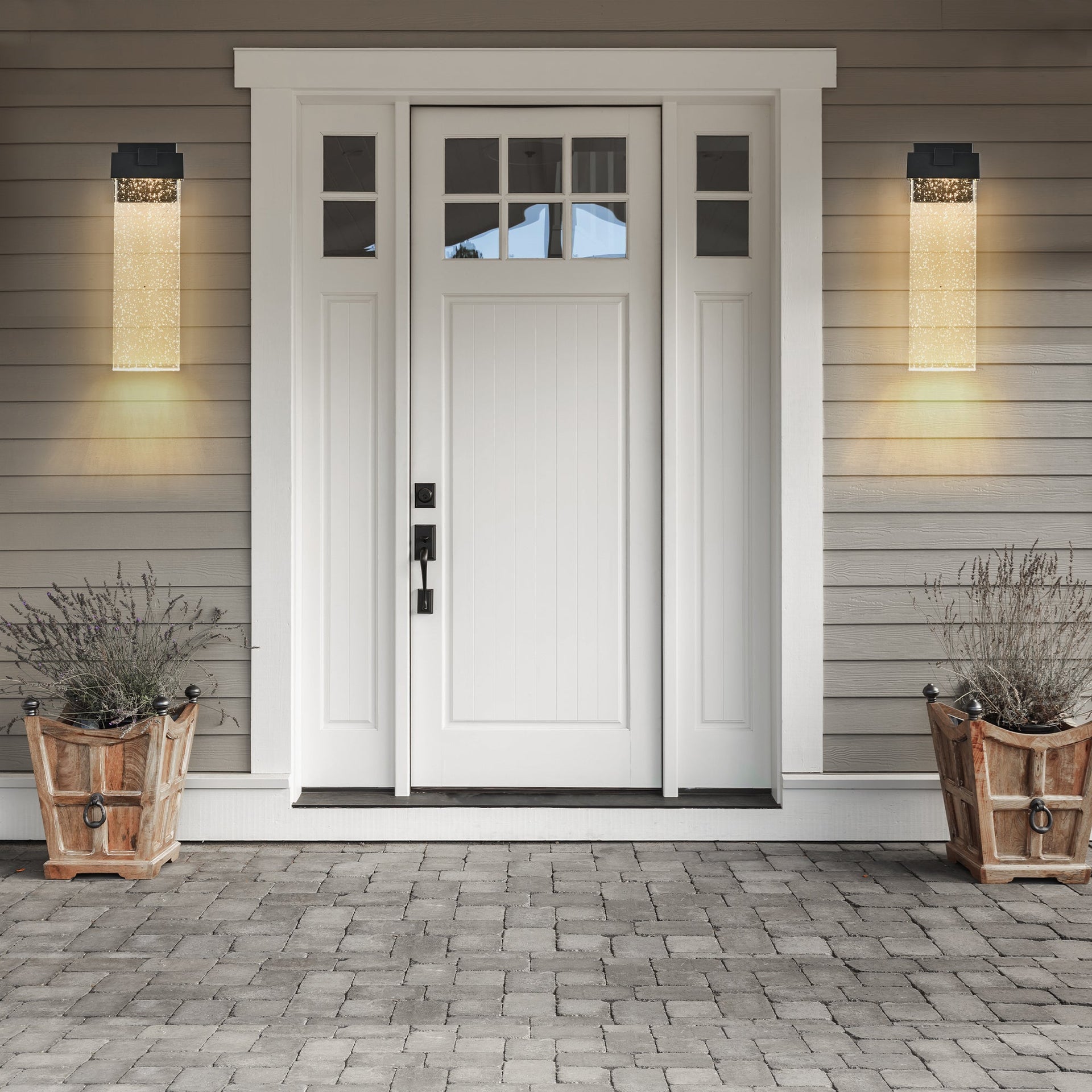 1-pack Modern Outdoor Wall Light Fixture, Weatherproof LED Wall Sconce with Bubble Crystal, Black Finish, Up and Down Lighting for Porch, Patio, and Garden