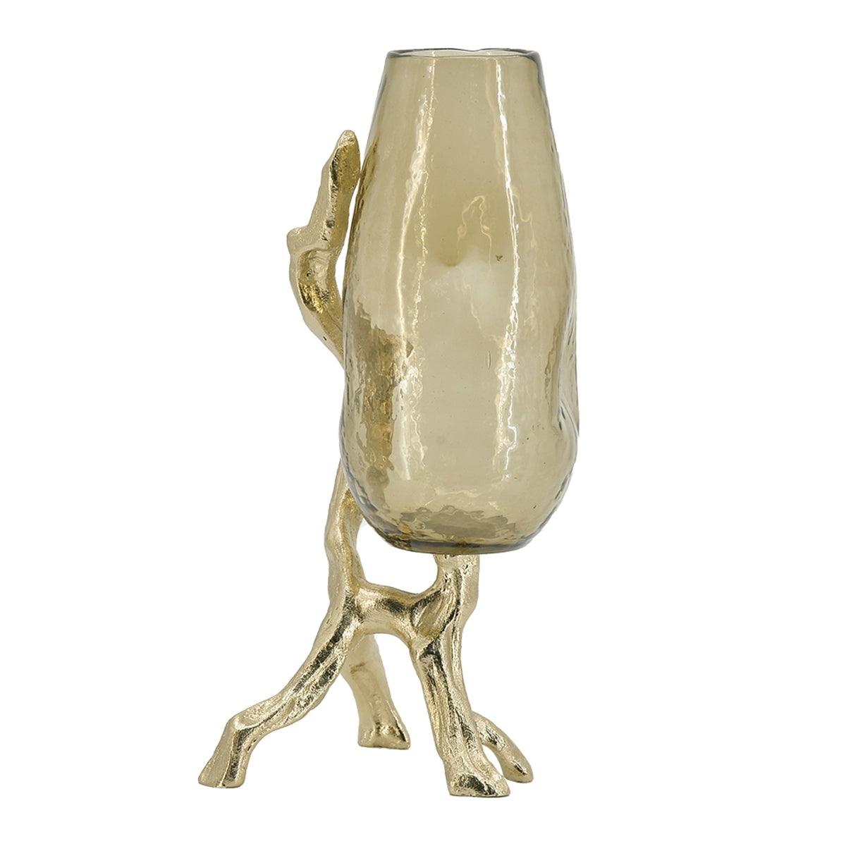 Modern Gold Glass Vase with Metal Stand