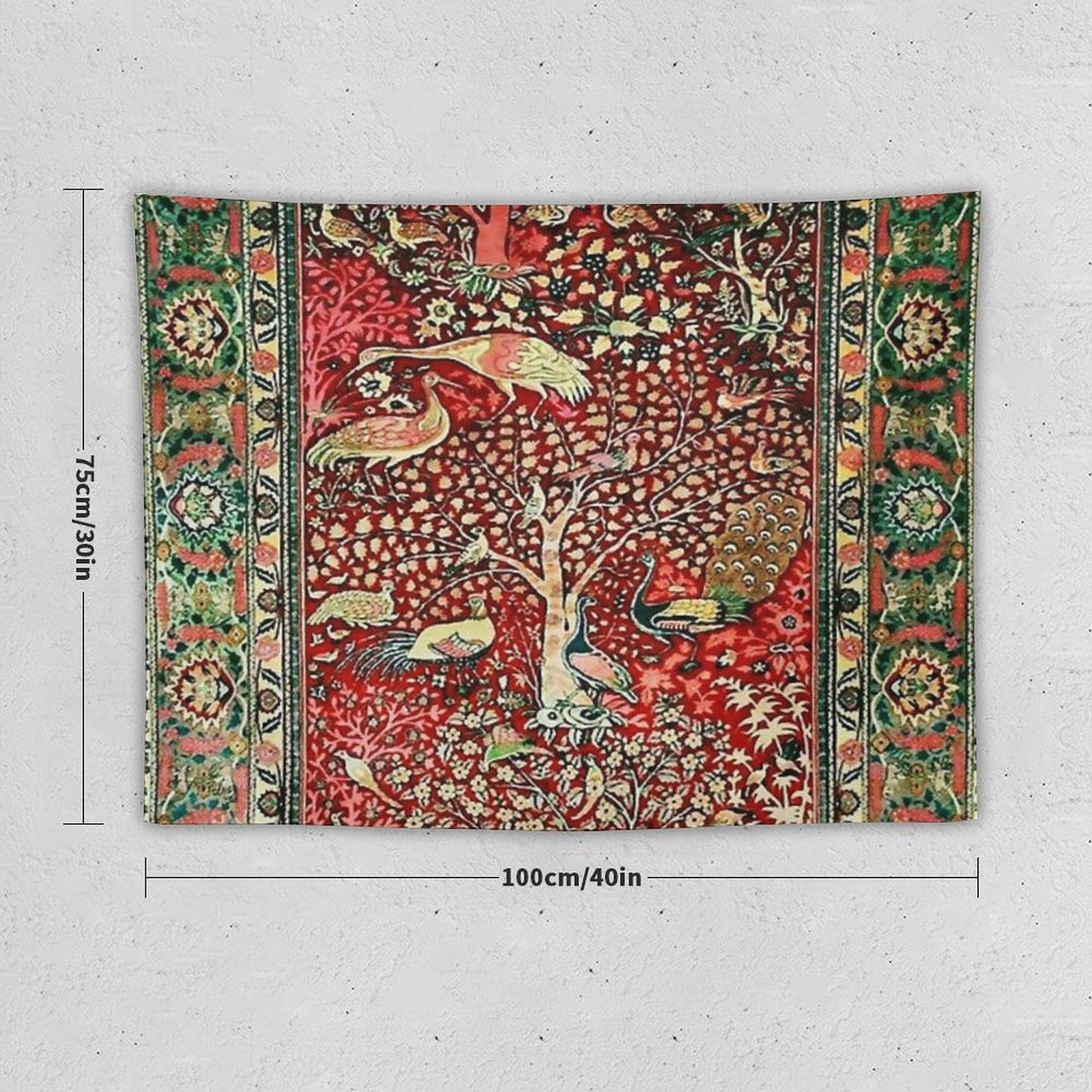 Antique Persian Rug Bird Tree Flowers Ca. 1600 Print Tapestry
