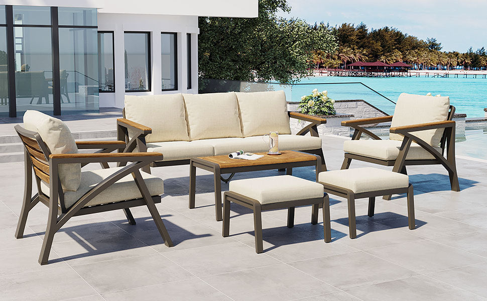 6-Piece Acacia Wood Outdoor Patio Conversation Set with Coffee Table