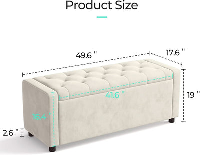 Fifty Inch Upholstered Storage Ottoman Bench Beige