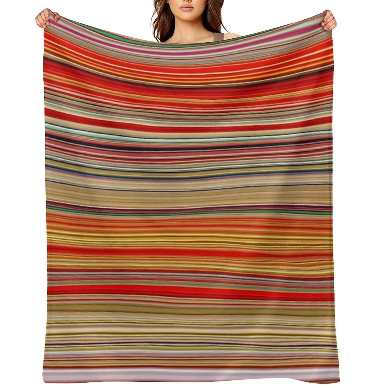 Red Yellow Fine Random Stripes Throw Blanket