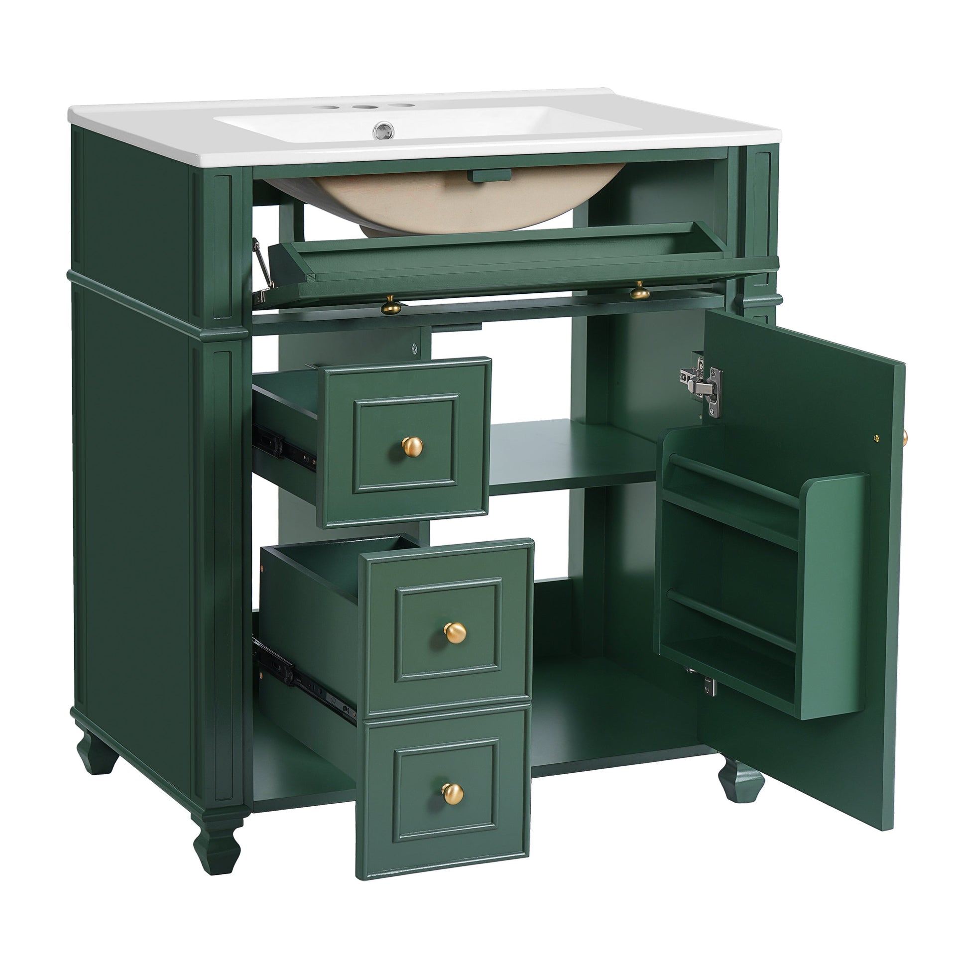 Bathroom Vanity with Ceramic Sink Basin, Cabinet with Soft-Close Doors and Organizer