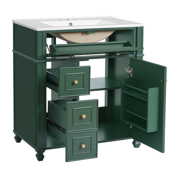 Bathroom Vanity with Ceramic Sink Basin, Cabinet with Soft-Close Doors and Organizer