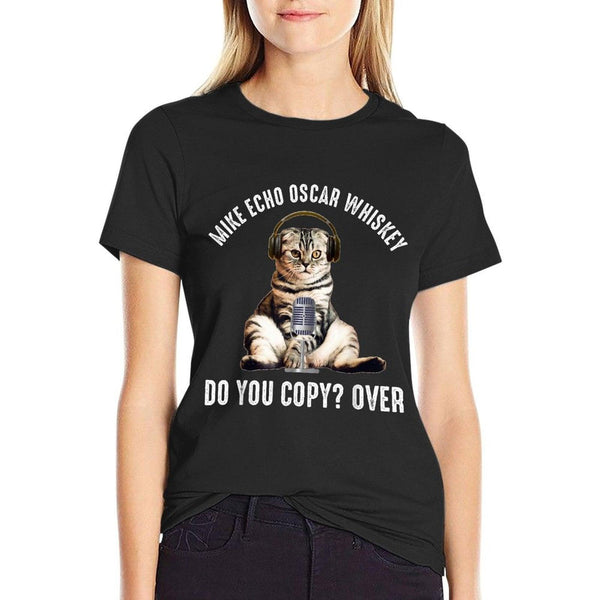 Mike Echo Oscar Whiskey Funny Ham Radio Cat T-Shirt