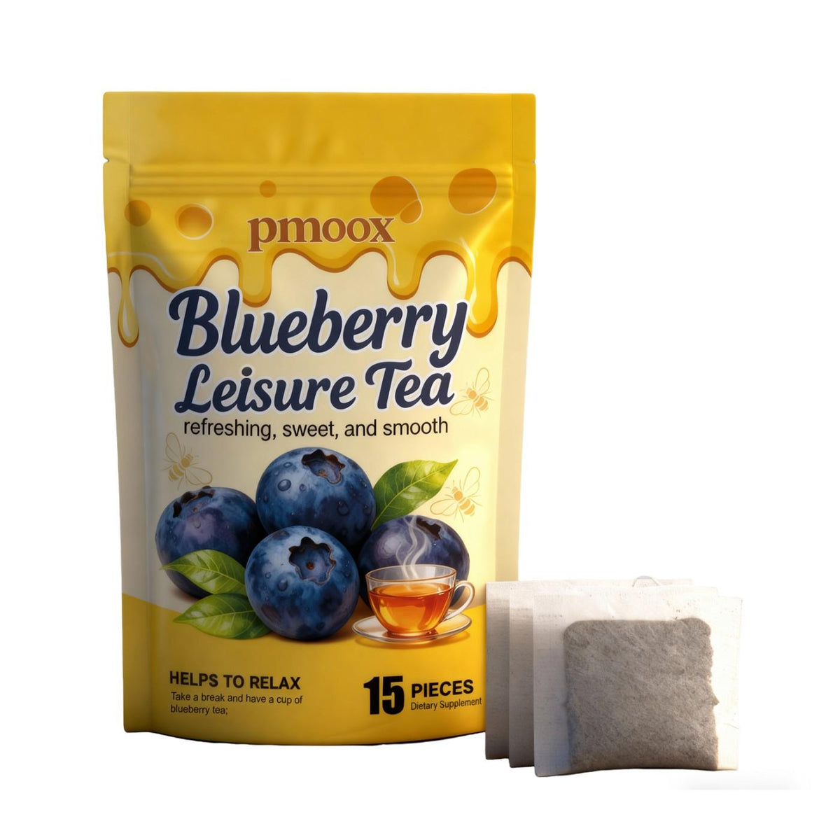Fruit Leisure Black Tea – Real Blueberry or Peach Granules (15 Pieces)