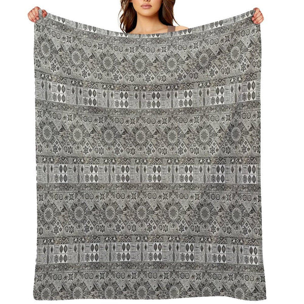 Geometric Tribal Pattern Detailed Monochromatic Art Throw Blanket