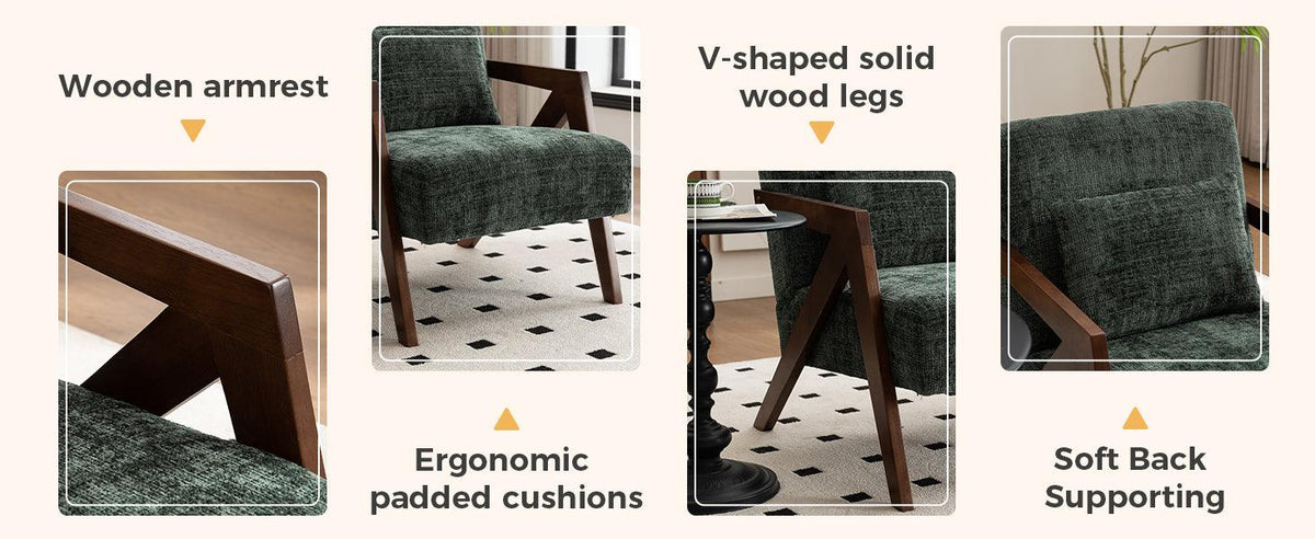 Mid-Century Modern Dark Green Chenille Accent Chair