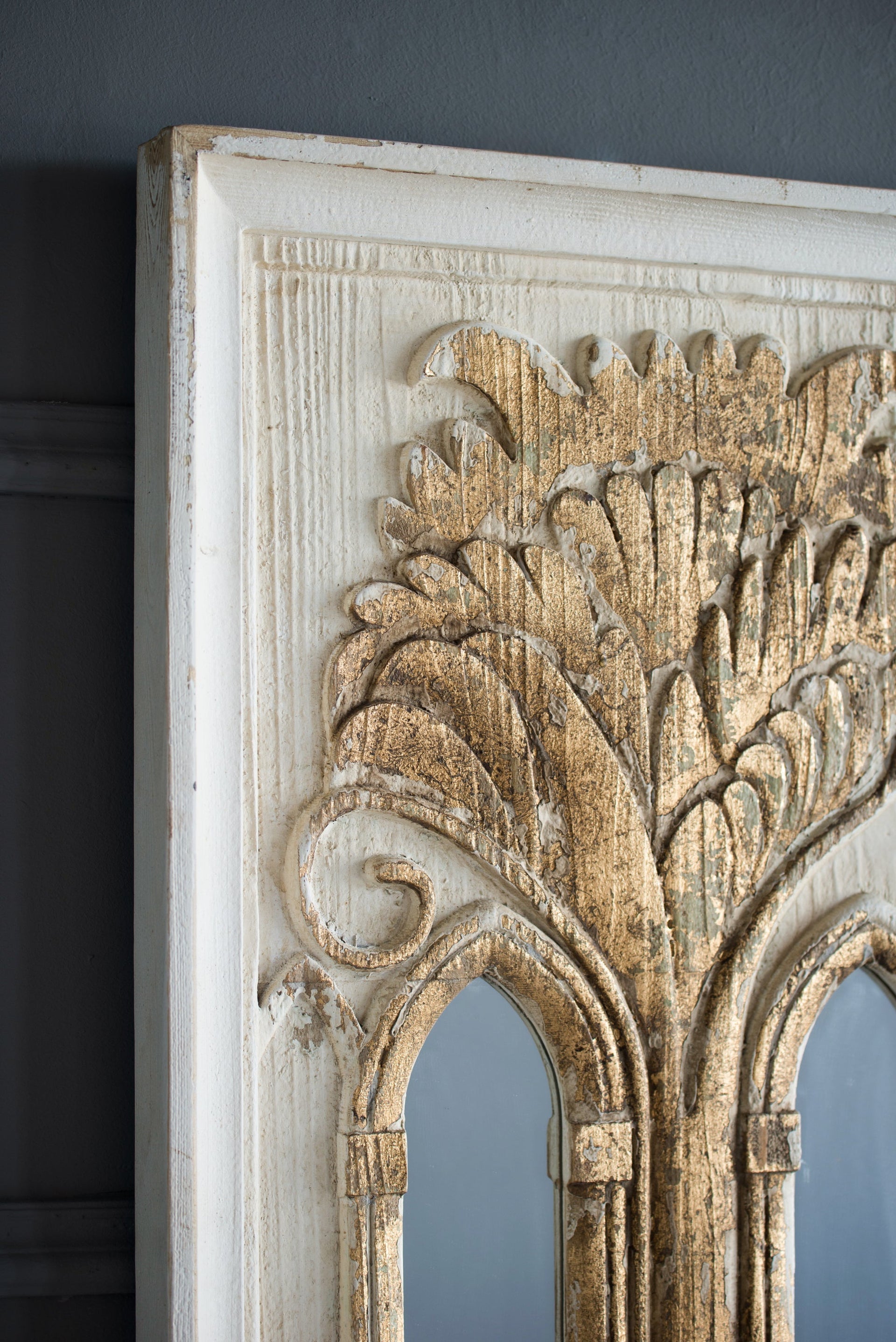 20.1x2x29.9' Mid-Century Modern Wall Mirror with Gold Leaf Details, Set of 2