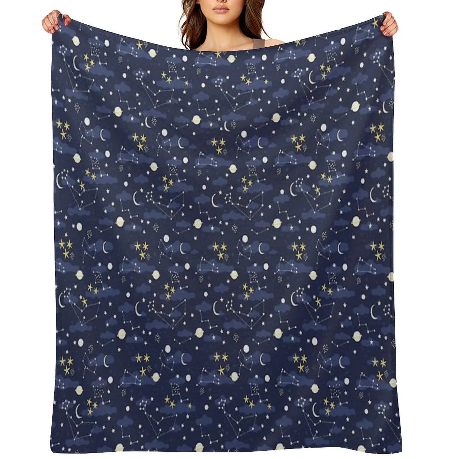 Galaxy - Cosmos, Moon And Stars. Astronomy Pattern. Cute Cartoon Universe Design. Throw Blanket