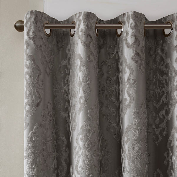 Mirage Knitted Jacquard Damask Total Blackout Grommet Top Curtain Panel by SunSmart - Gifts for You 'n Me