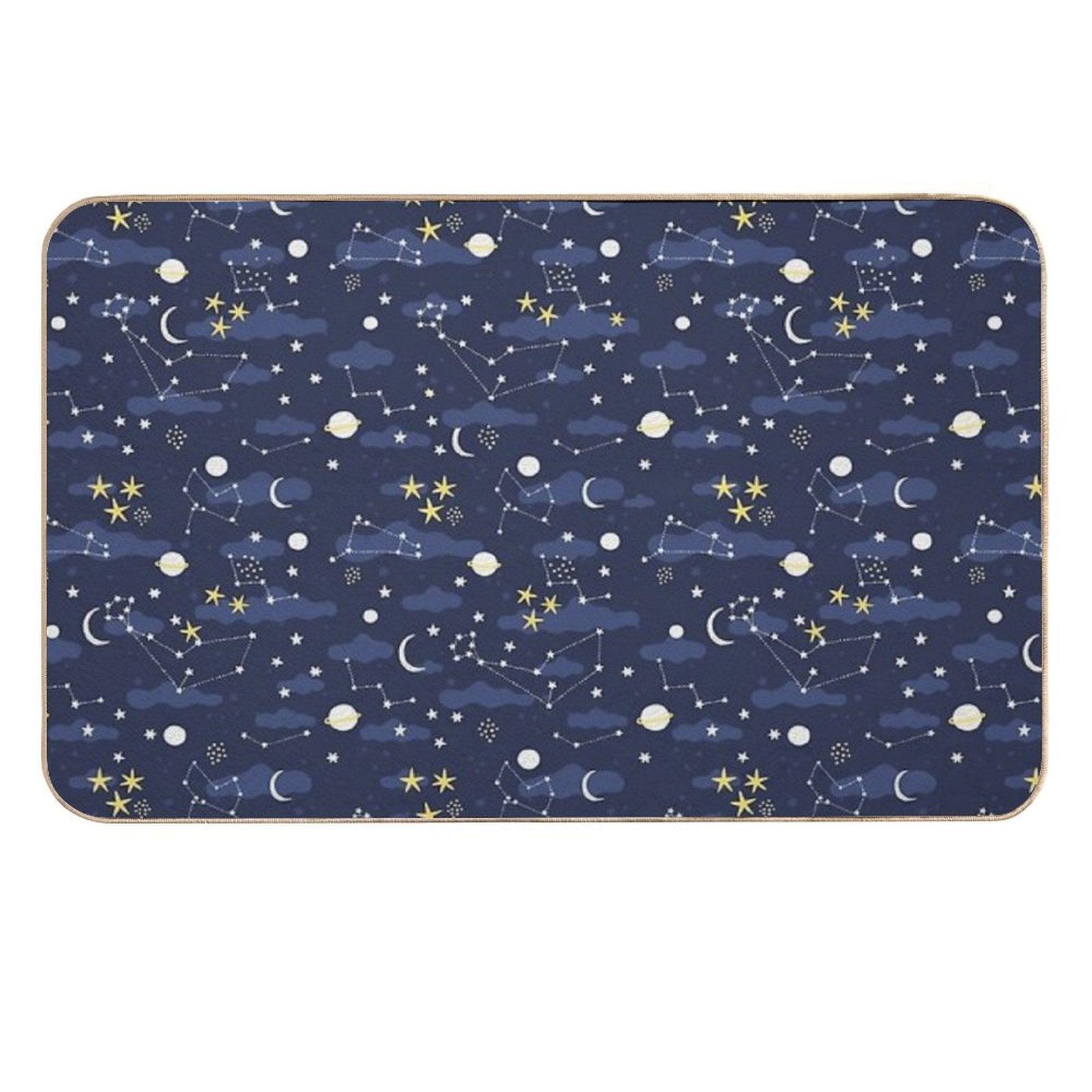 Galaxy - Cosmos, Moon And Stars. Astronomy Pattern. Cute Cartoon Universe Design. Durable Bath Mat