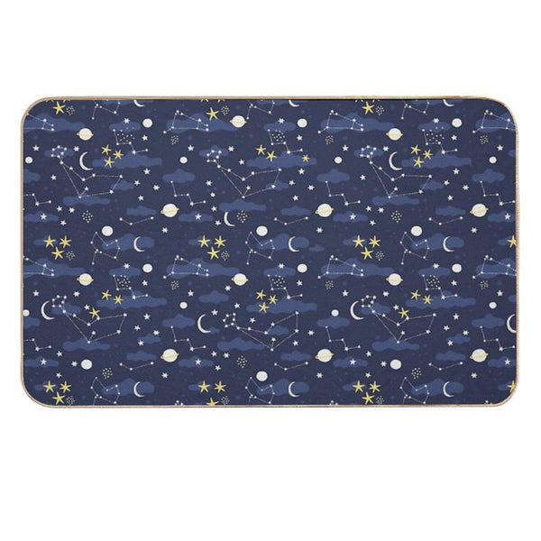 Galaxy - Cosmos, Moon And Stars. Astronomy Pattern. Cute Cartoon Universe Design. Durable Bath Mat