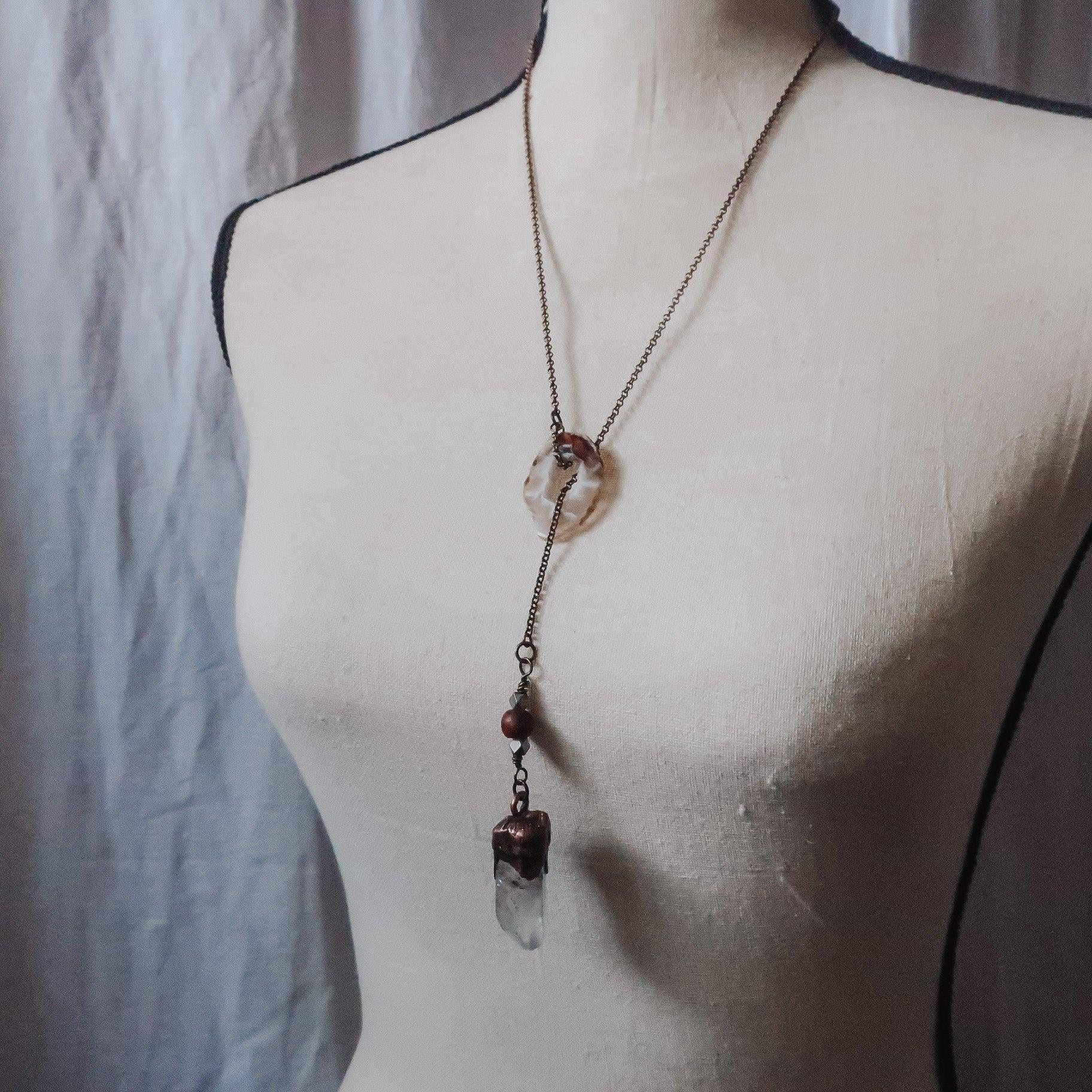 Copper & Brass Raw Quartz Lariat - Grounded Soul | By Blackbird & Sage