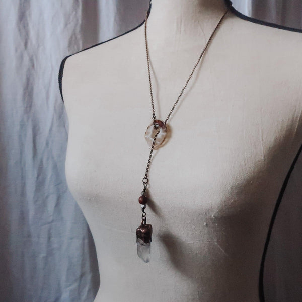 Copper & Brass Raw Quartz Lariat - Grounded Soul | By Blackbird & Sage