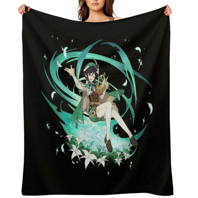 Genshin Impact - Venti Official Character Wish - Gacha Splash Art Travel-friendly Throw Blanket