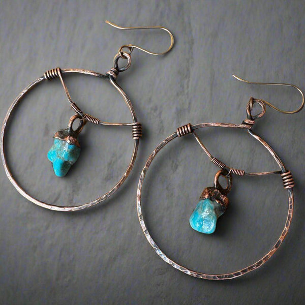 Raw Turquoise Hoops - Bohemian Jewelry | Handmade by Blackbird & Sage