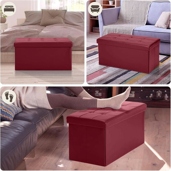 Ottoman Storage Bench 30x15x15 Inches Burgundy Leather