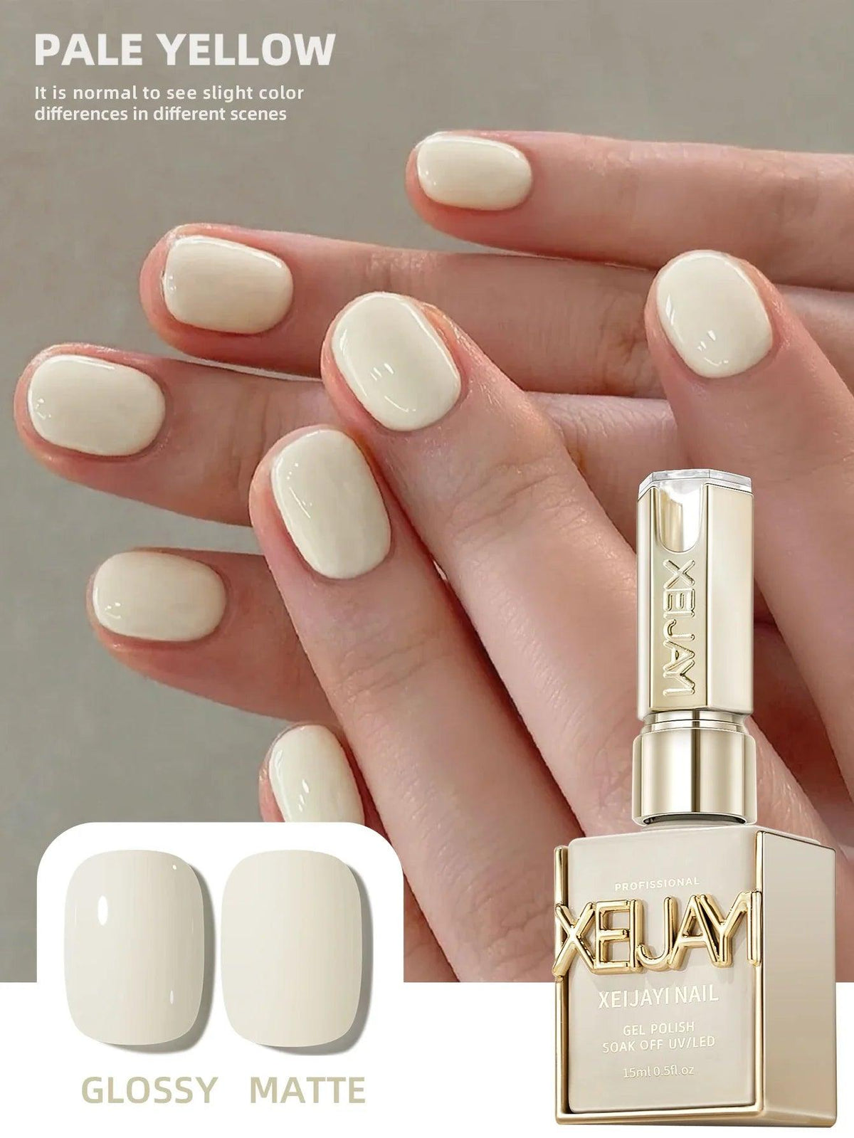 Hassleless 1 Bottle (15ml) Pale Yellow Solid-Color Nail Gel — Simple, Beginner-Friendly Soak-Off Gel Polish, Suitable for All Se