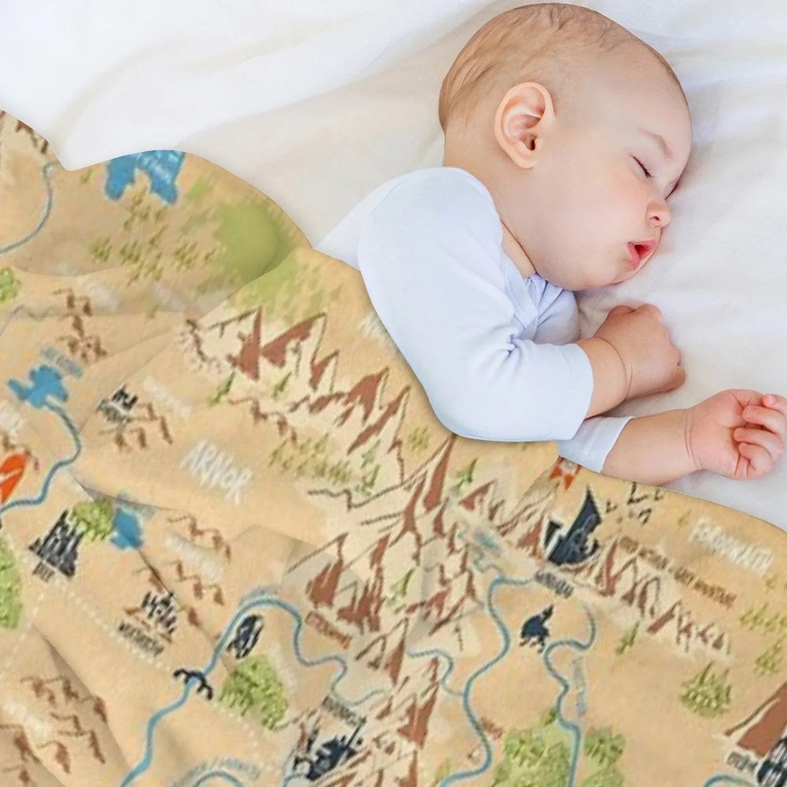 Tolkien - Middle Earth Map,  Simple Icon Illustrations Throw Blanket