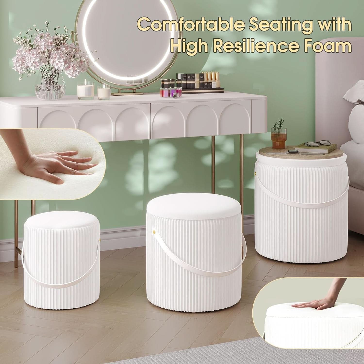 Velvet Upholstered Storage Ottoman With Removable Liner