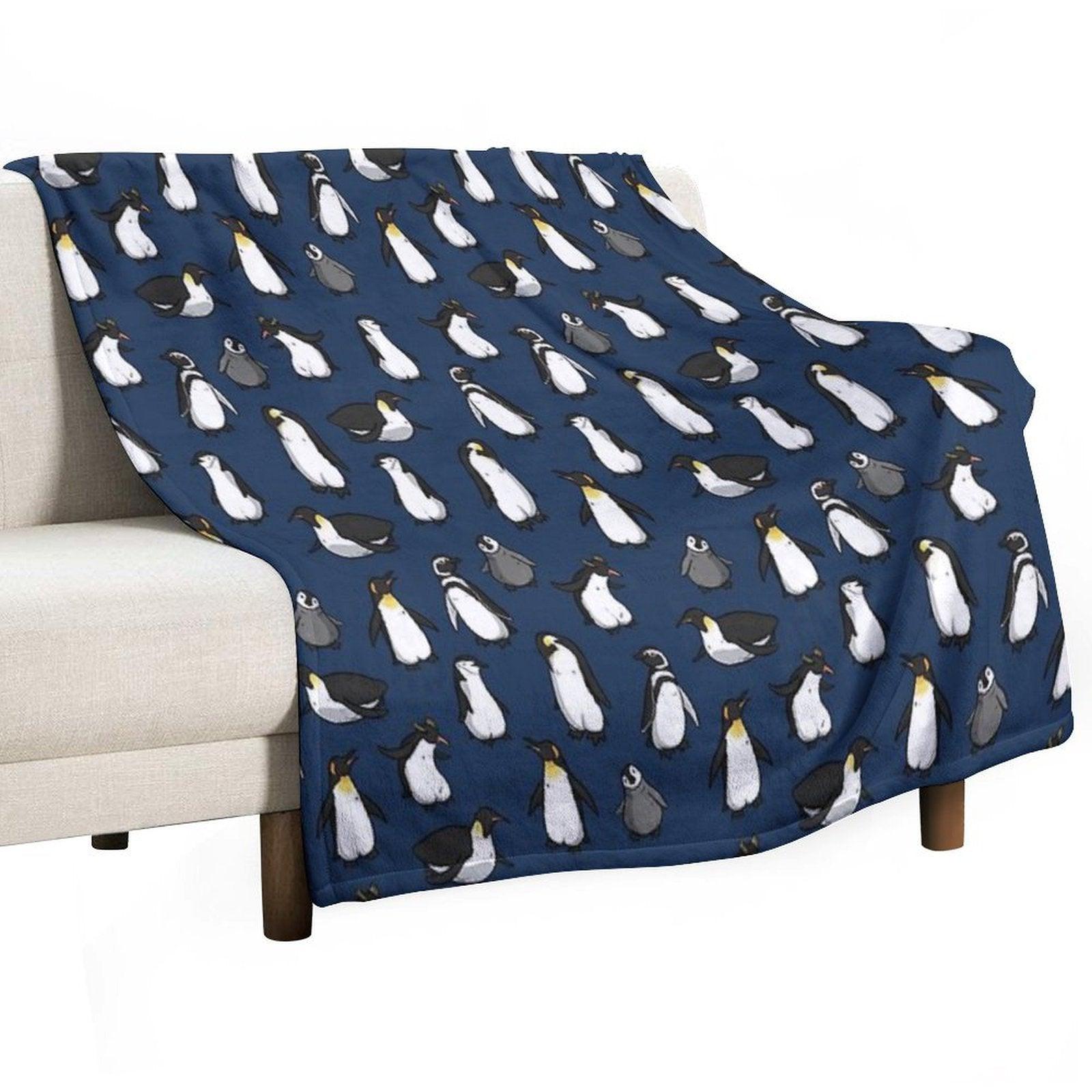 Cute Penguin Pattern (Dark Blue Variant) Throw Blanket