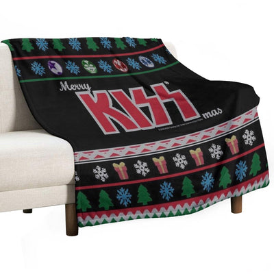 KISS ® The Band - Merry KissMas Ugly Sweater Premium Throw Blanket