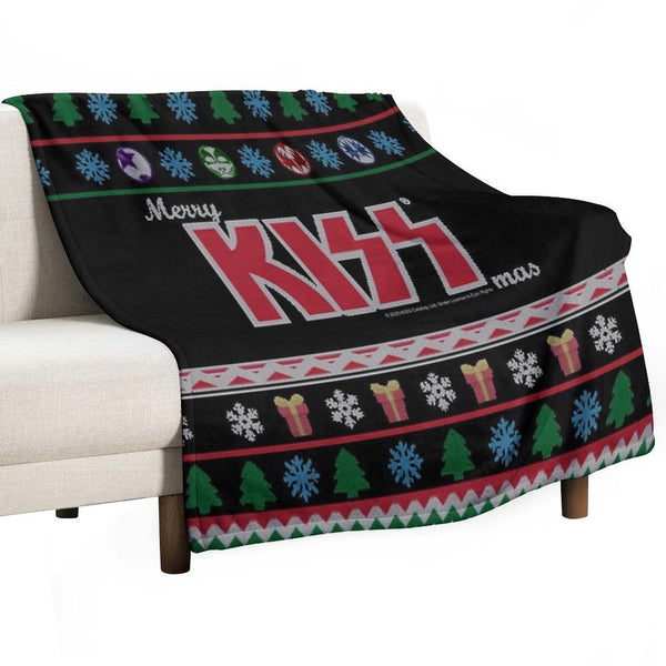 KISS ® The Band - Merry KissMas Ugly Sweater Premium Throw Blanket