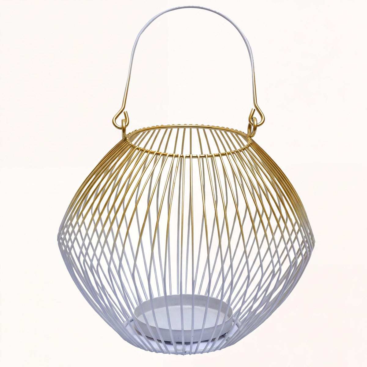 White Gold Candle Holder - Modern Glass Lantern for Indoor Outdoor Decor