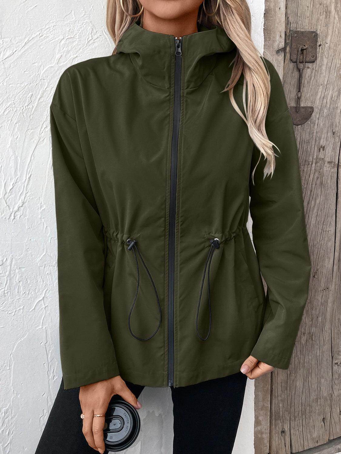 Ivy Lane Drawstring Zip Up Hooded Jacket for Women