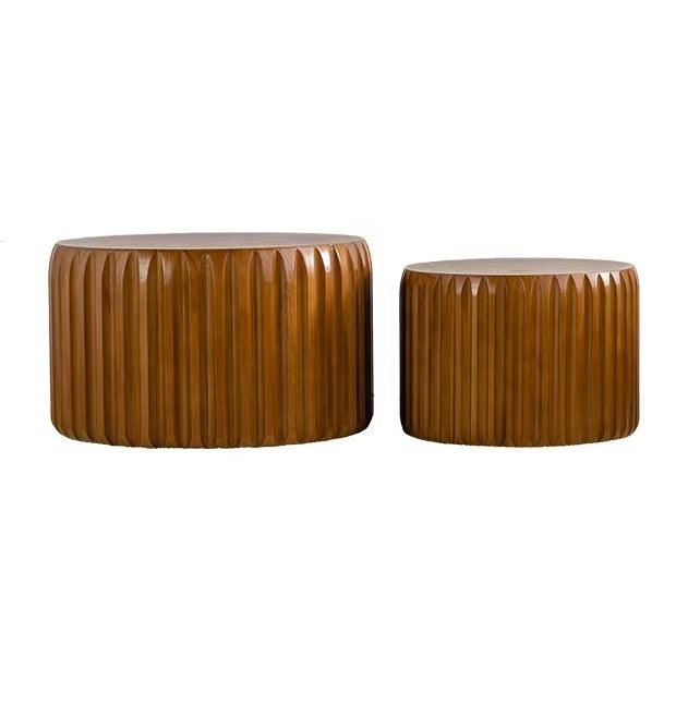 Set of 2nWalnut Fluted Nesting Coffee Table Set – Mid-Century Modern Round Tables
