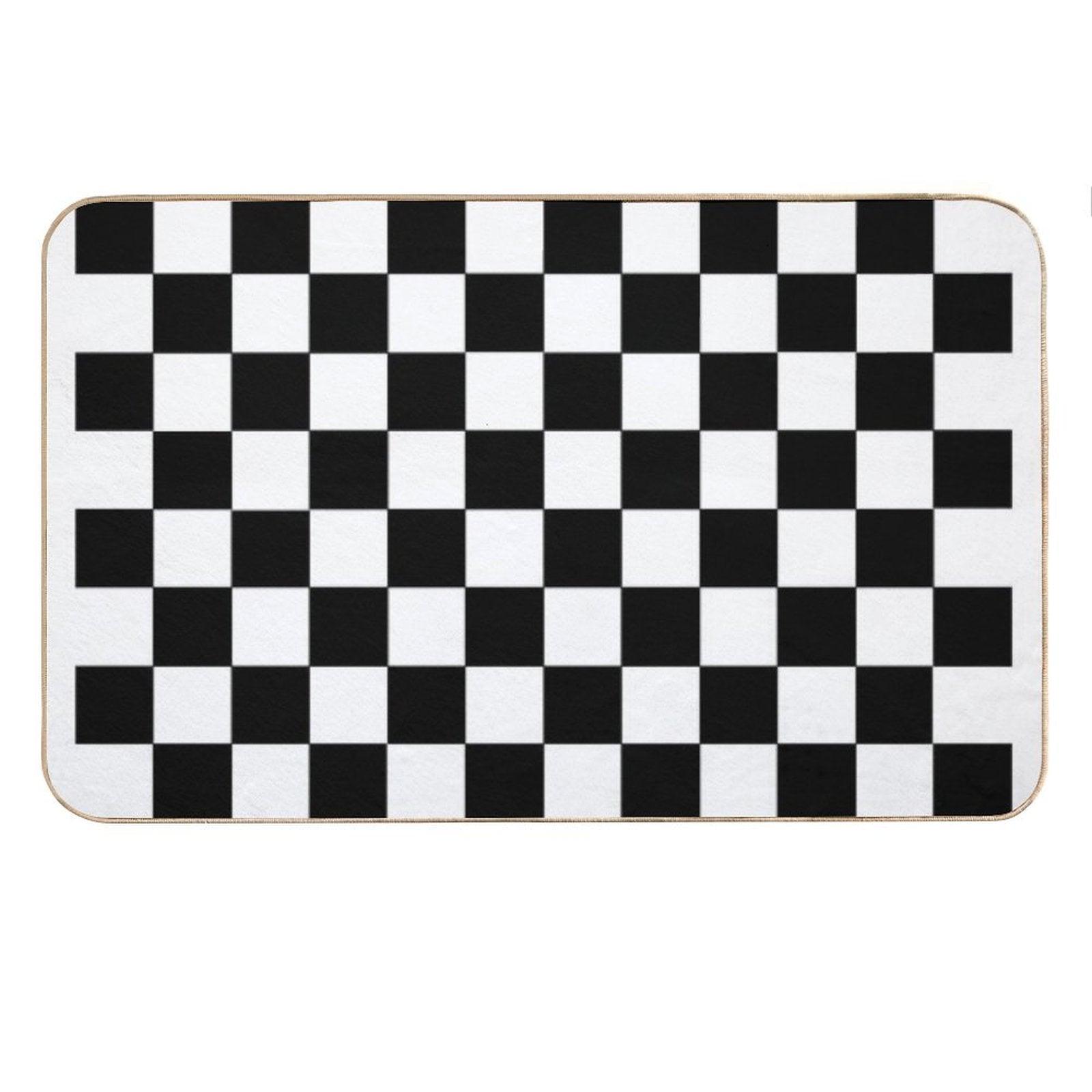 Checkered Black And White Bath Mat