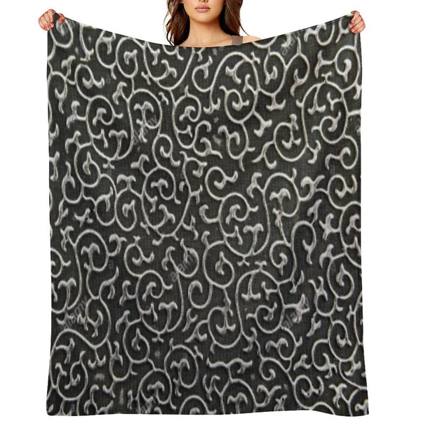 Fabric Design with Black Background Sustainable Throw Blanket