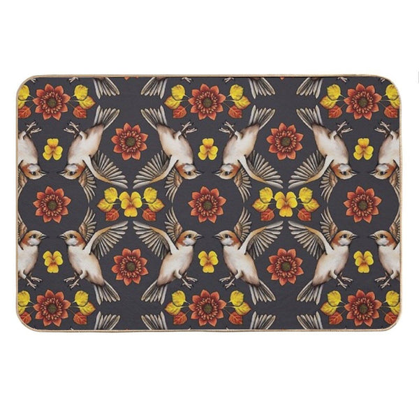 Autumn Sparrows with Flowers & Leaves Bath Mat