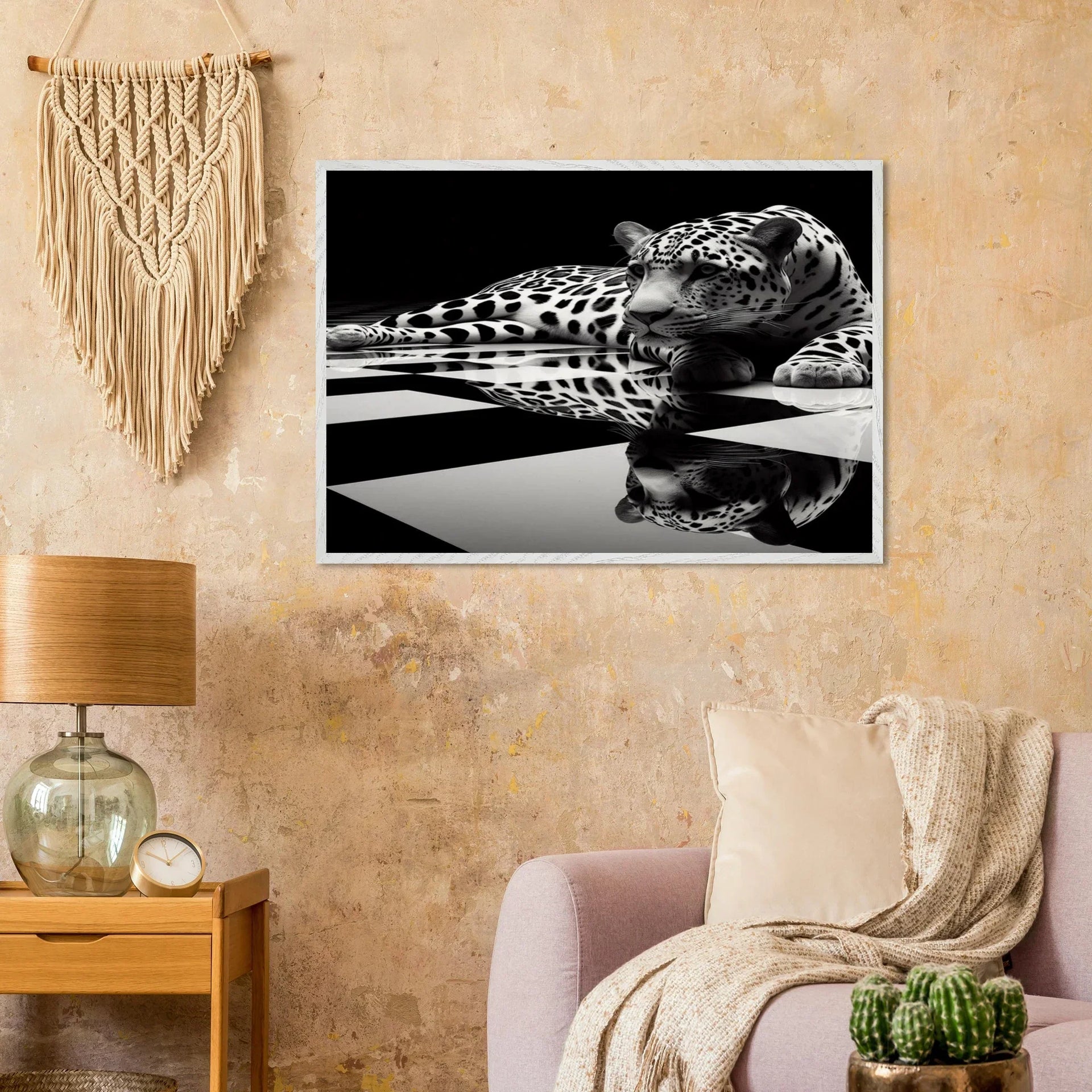 Leopard Black and White Mounted Framed Poster – Premium Oak or Ash Frame