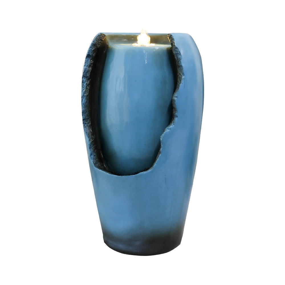 Resin Blue Vase Water Fountain Tabletop with LED
