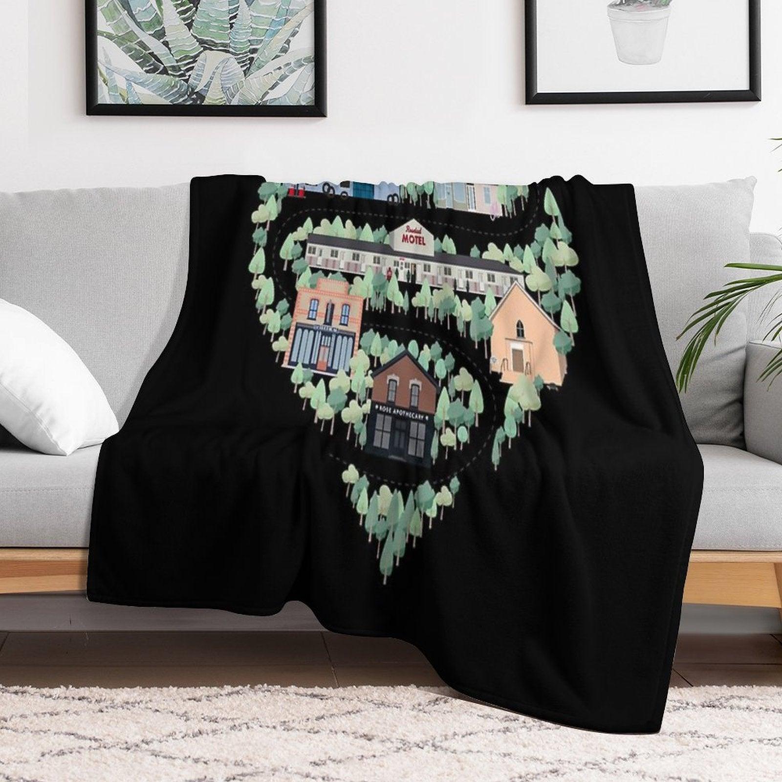 I Love The Town of Schitt's Creek, Where Everyone Fits In. From The Rosebud Motel to Rose Apothecary, A Drawing of The Schitt's Throw Blanket