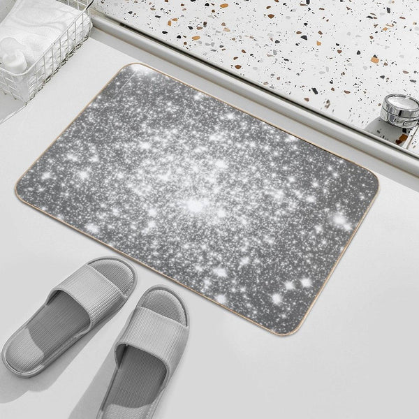 Galaxy Sparkle Stars Silver Gray Bath Mat