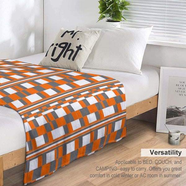 Orange Grey Square Art Anti-pilling Throw Blanket